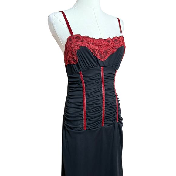 Morbid Threads Gothic Lacy Ruched Slip Dress S Y2K Punk Black Red Lace Bodice - Picture 7 of 11